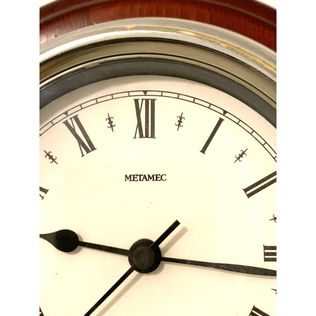 Metamec Ship's Bulkhead Wall Clock – Faux Mahogany Chrome Roman Numeral Nautical Made in England