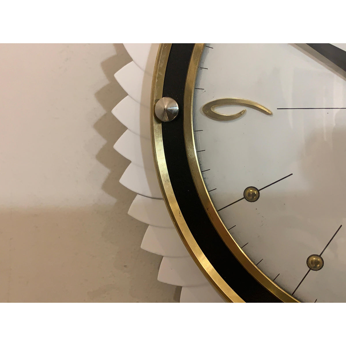 Metamec Starburst Wall Clock Rare White Gold Bakelite Vintage 50s 60s