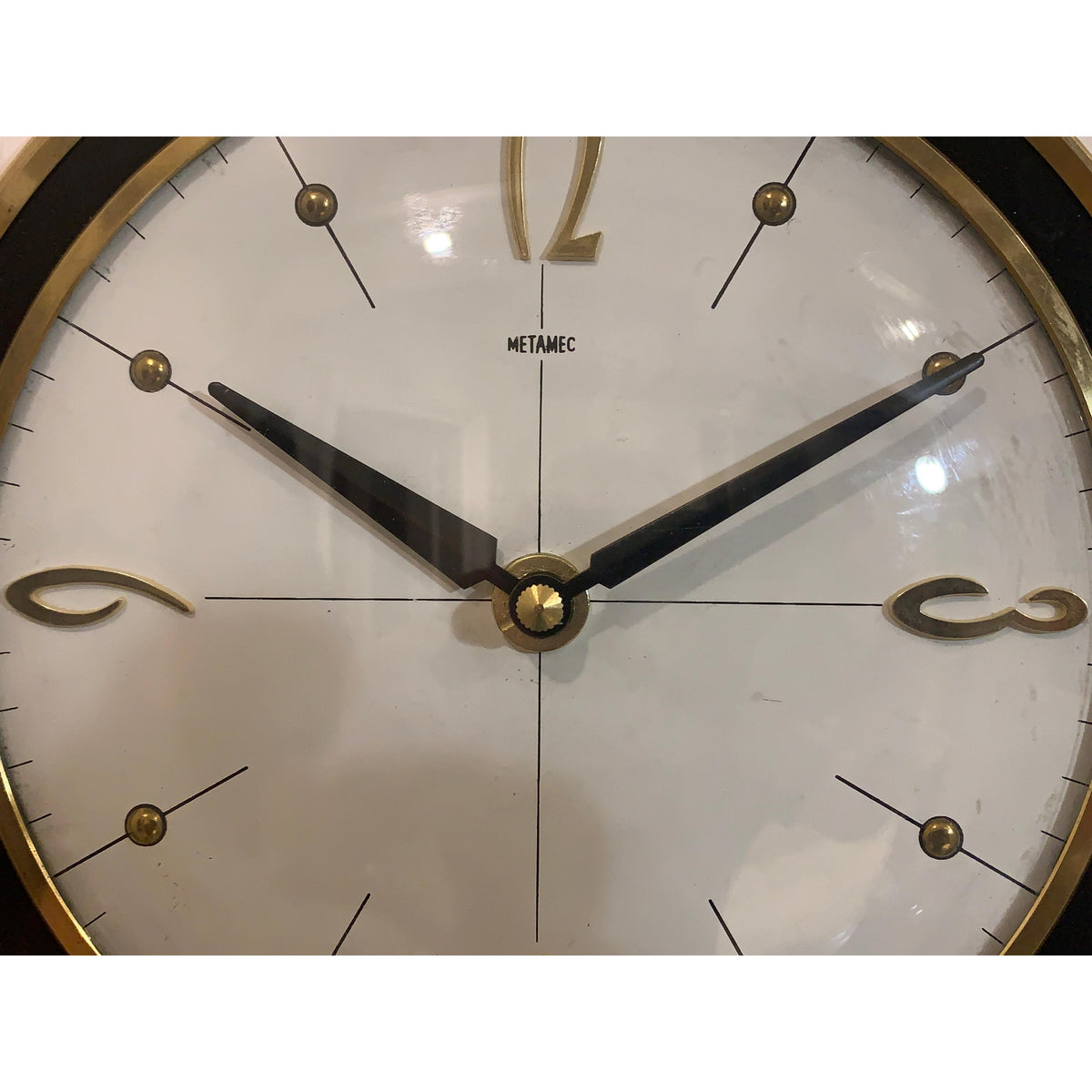 Metamec Starburst Wall Clock Rare White Gold Bakelite Vintage 50s 60s