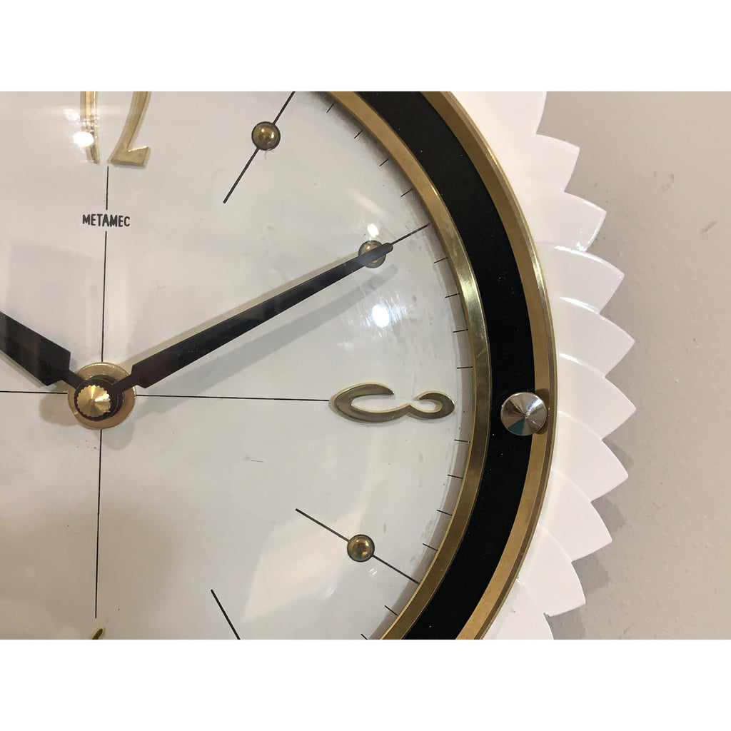 Metamec Starburst Wall Clock Rare White Gold Bakelite Vintage 50s 60s