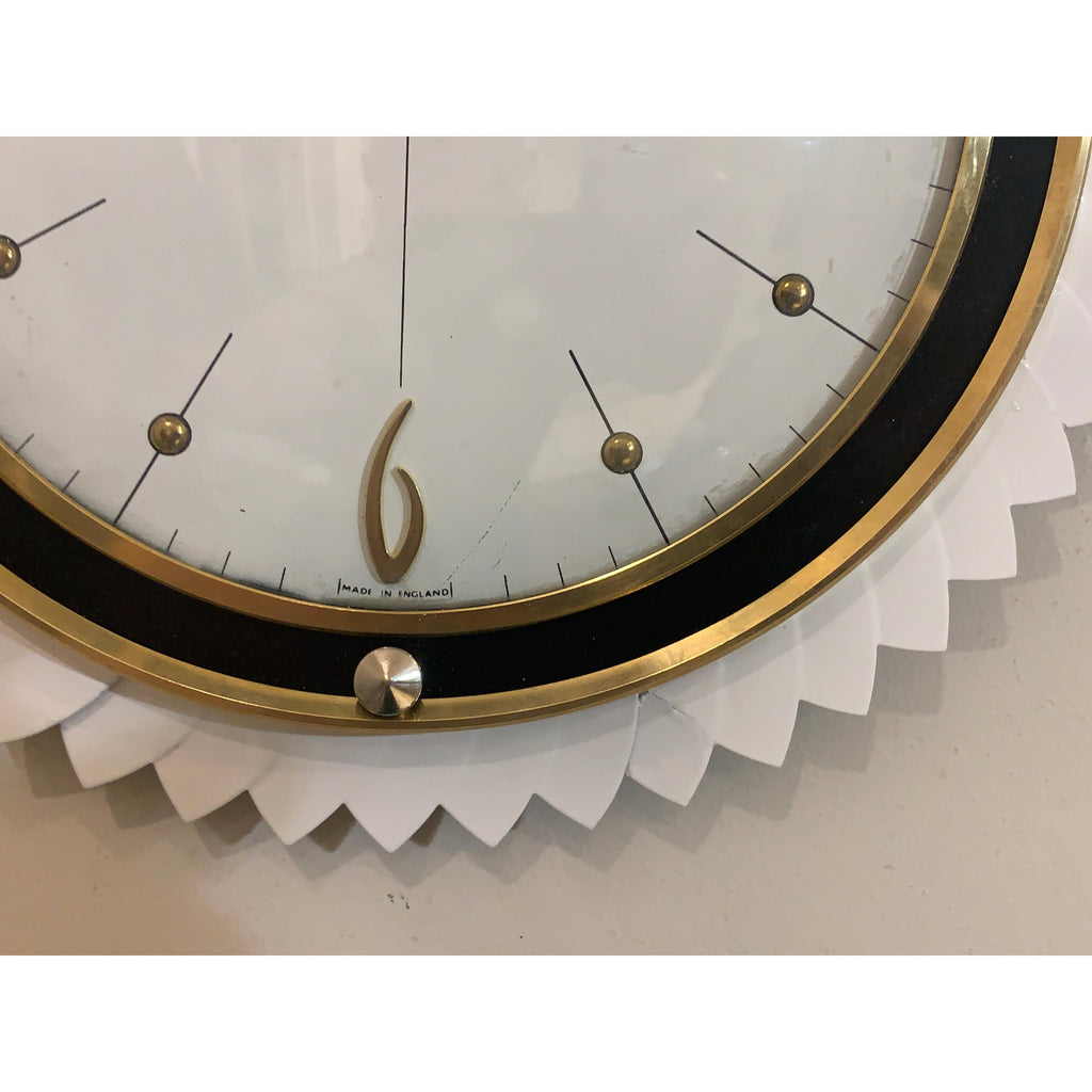 Metamec Starburst Wall Clock Rare White Gold Bakelite Vintage 50s 60s
