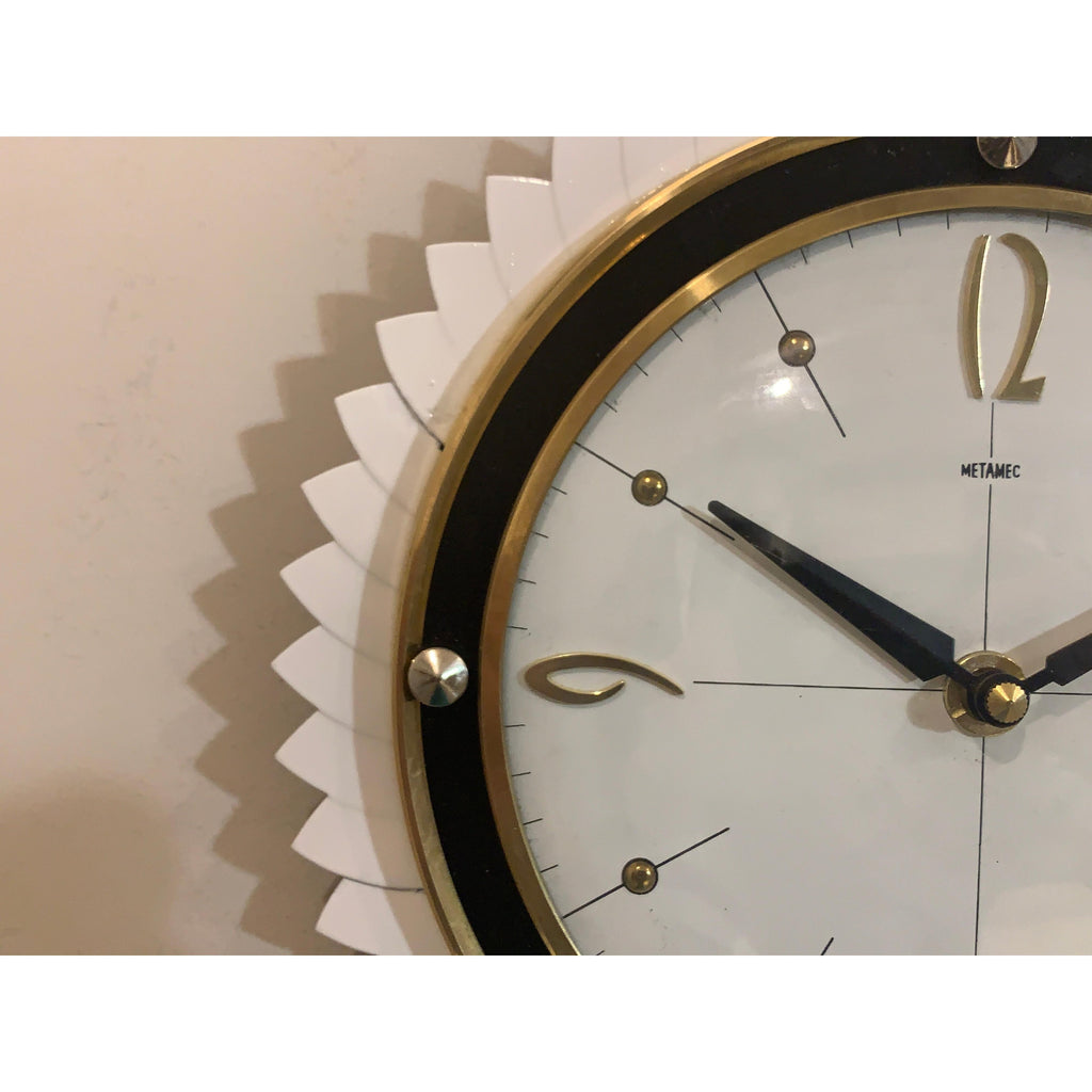 Metamec Starburst Wall Clock Rare White Gold Bakelite Vintage 50s 60s