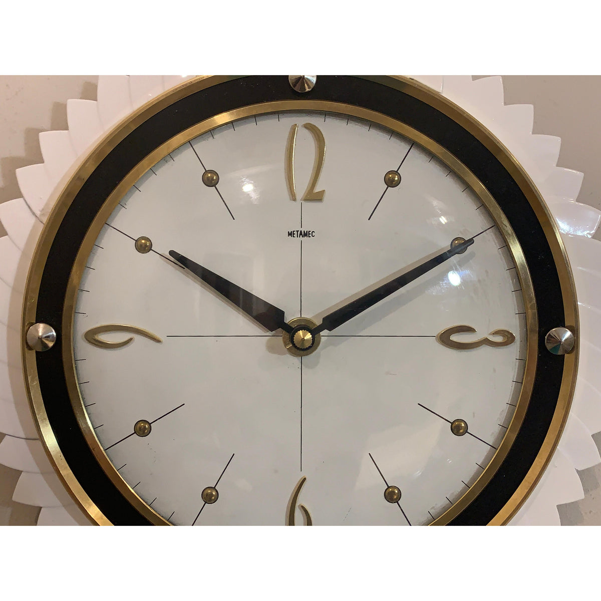 Metamec Starburst Wall Clock Rare White Gold Bakelite Vintage 50s 60s