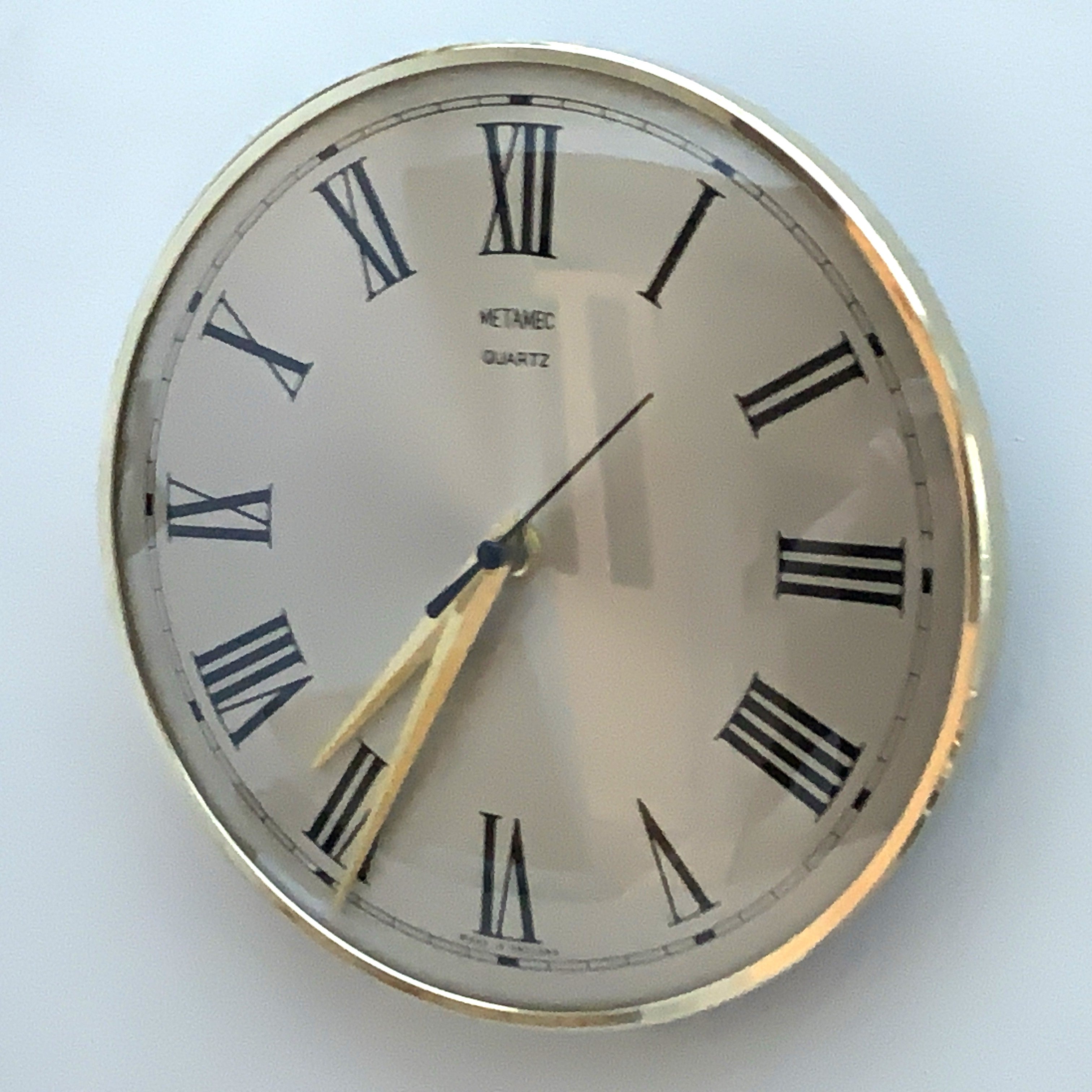 Metamec Wall Clock, 1960s, Bronze Dial, Brass Bezel, Roman Numerals, New Glass
