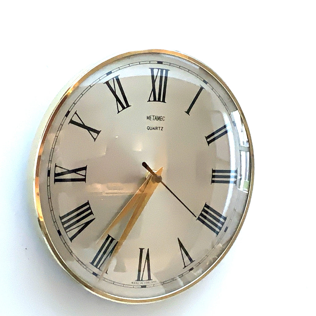 Metamec Wall Clock, 1960s, Bronze Dial, Brass Bezel, Roman Numerals, New Glass