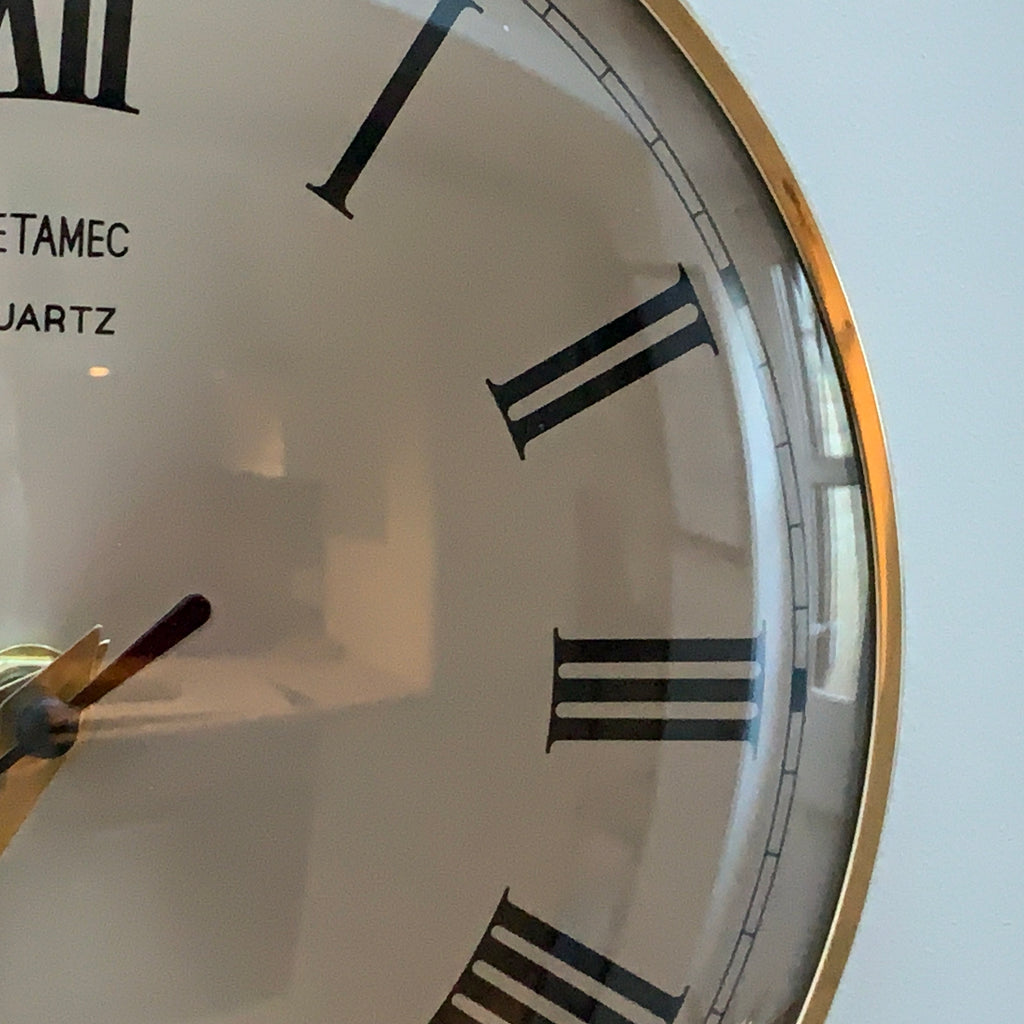 Metamec Wall Clock, 1960s, Bronze Dial, Brass Bezel, Roman Numerals, New Glass