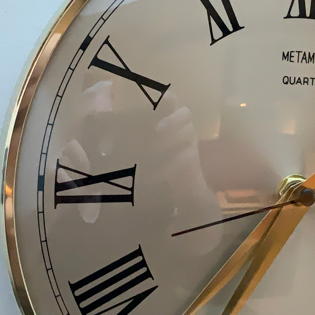 Metamec Wall Clock, 1960s, Bronze Dial, Brass Bezel, Roman Numerals, New Glass