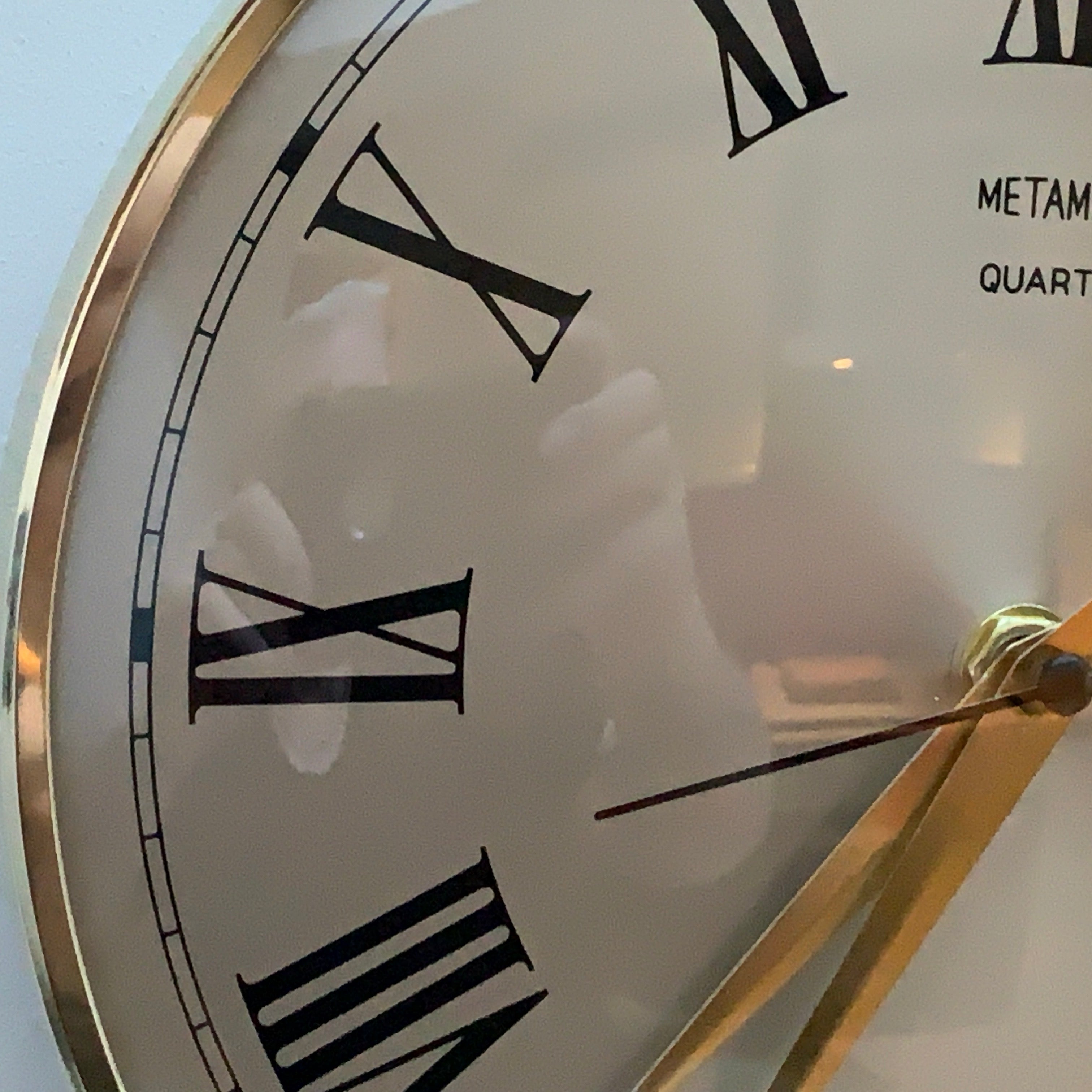 Metamec Wall Clock, 1960s, Bronze Dial, Brass Bezel, Roman Numerals, New Glass