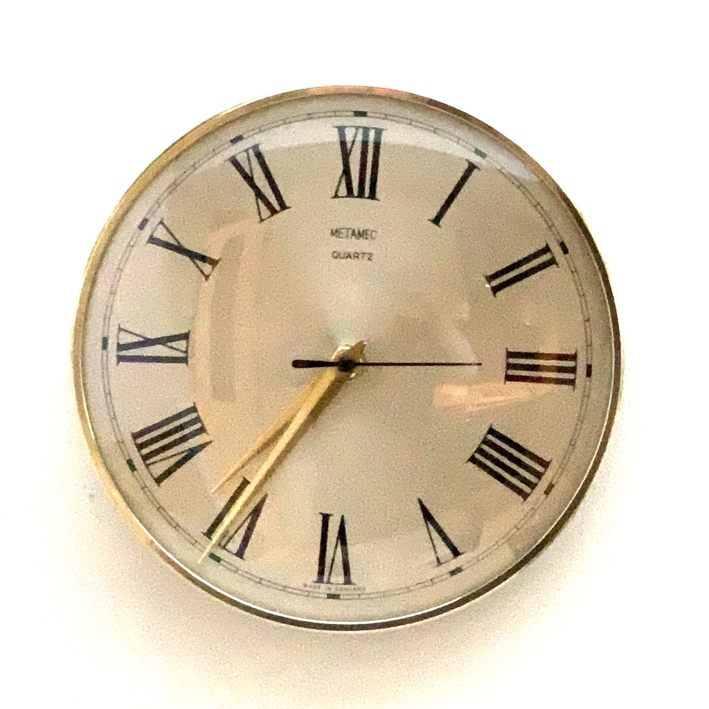 Metamec Wall Clock, 1960s, Bronze Dial, Brass Bezel, Roman Numerals, New Glass