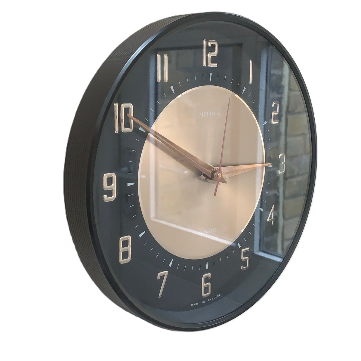 Metamec Wall Clock 5635 Black Copper Silent Original Quartz 1970s