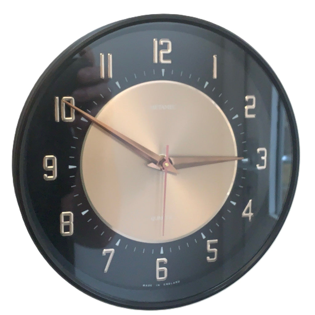 Metamec Wall Clock 5635 Black Copper Silent Original Quartz 1970s