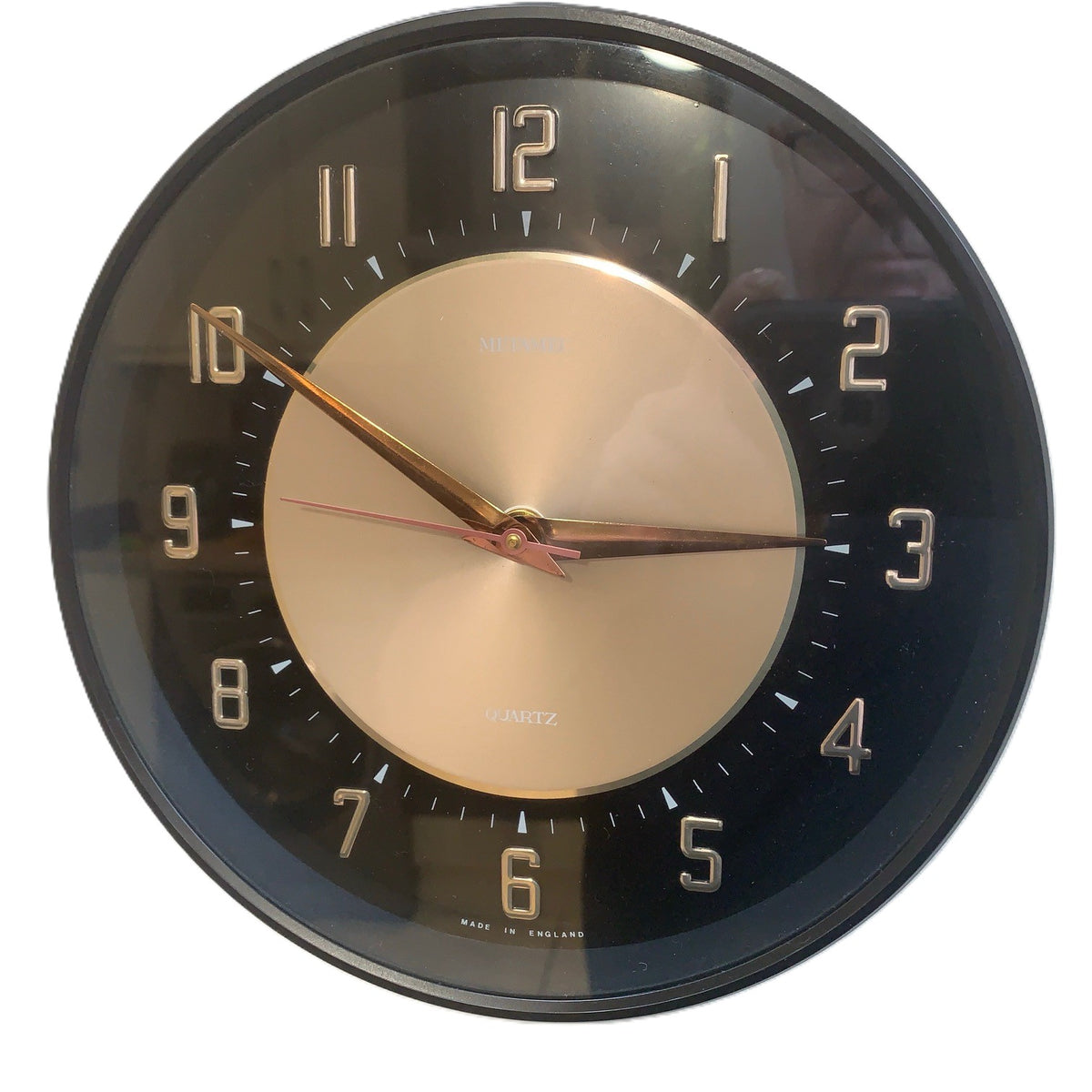 Metamec Wall Clock 5635 Black Copper Silent Original Quartz 1970s