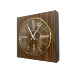 Metamec Wall Clock 618 Vintage 1977 Teak Brass Square English Quartz