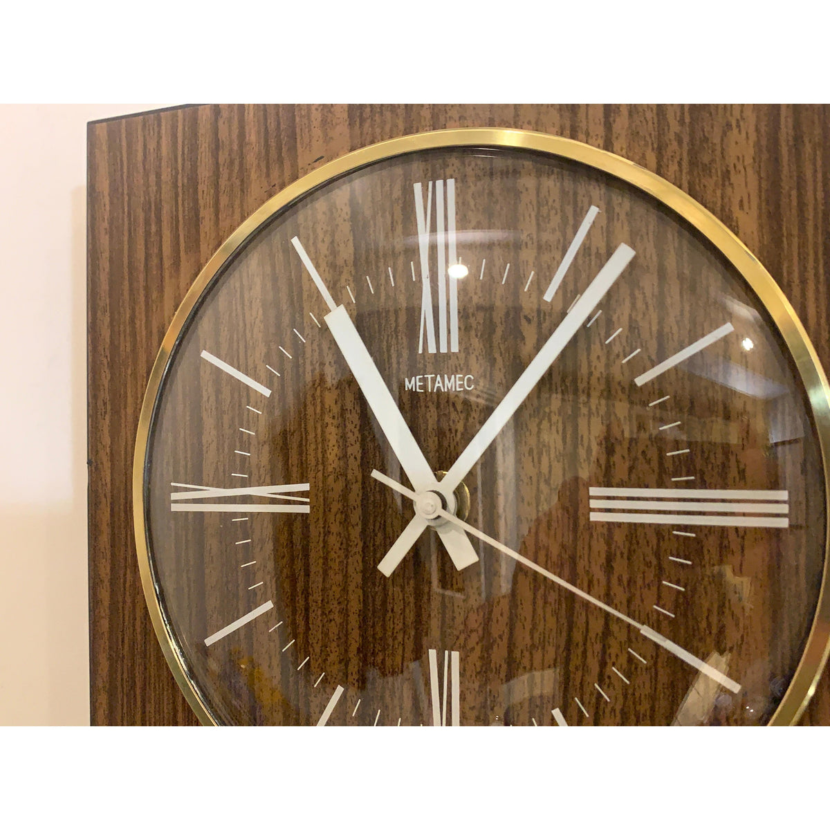 Metamec Wall Clock 618 Vintage 1977 Teak Brass Square English Quartz