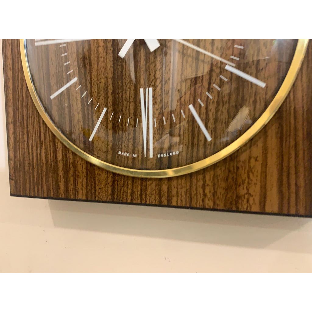 Metamec Wall Clock 618 Vintage 1977 Teak Brass Square English Quartz