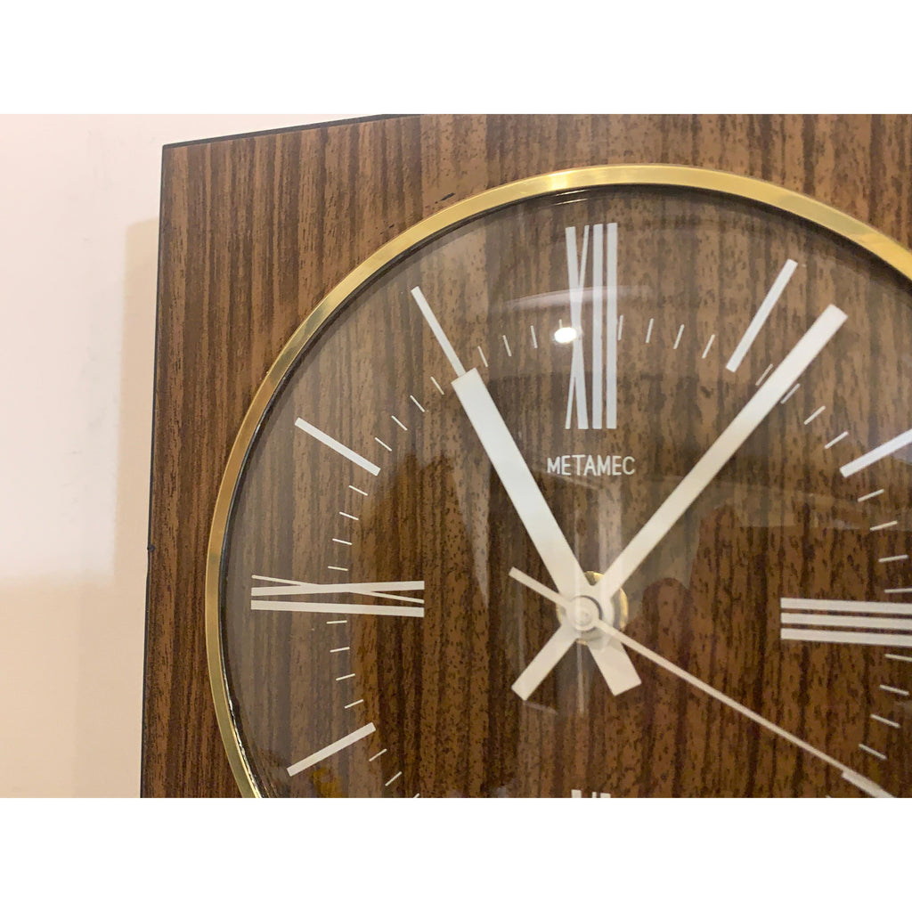Metamec Wall Clock 618 Vintage 1977 Teak Brass Square English Quartz