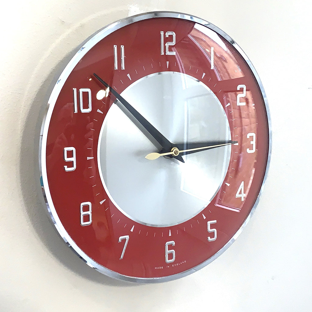 Metamec Wall Clock Model 5867 Red Silver Original 1960s Transistor Chrome