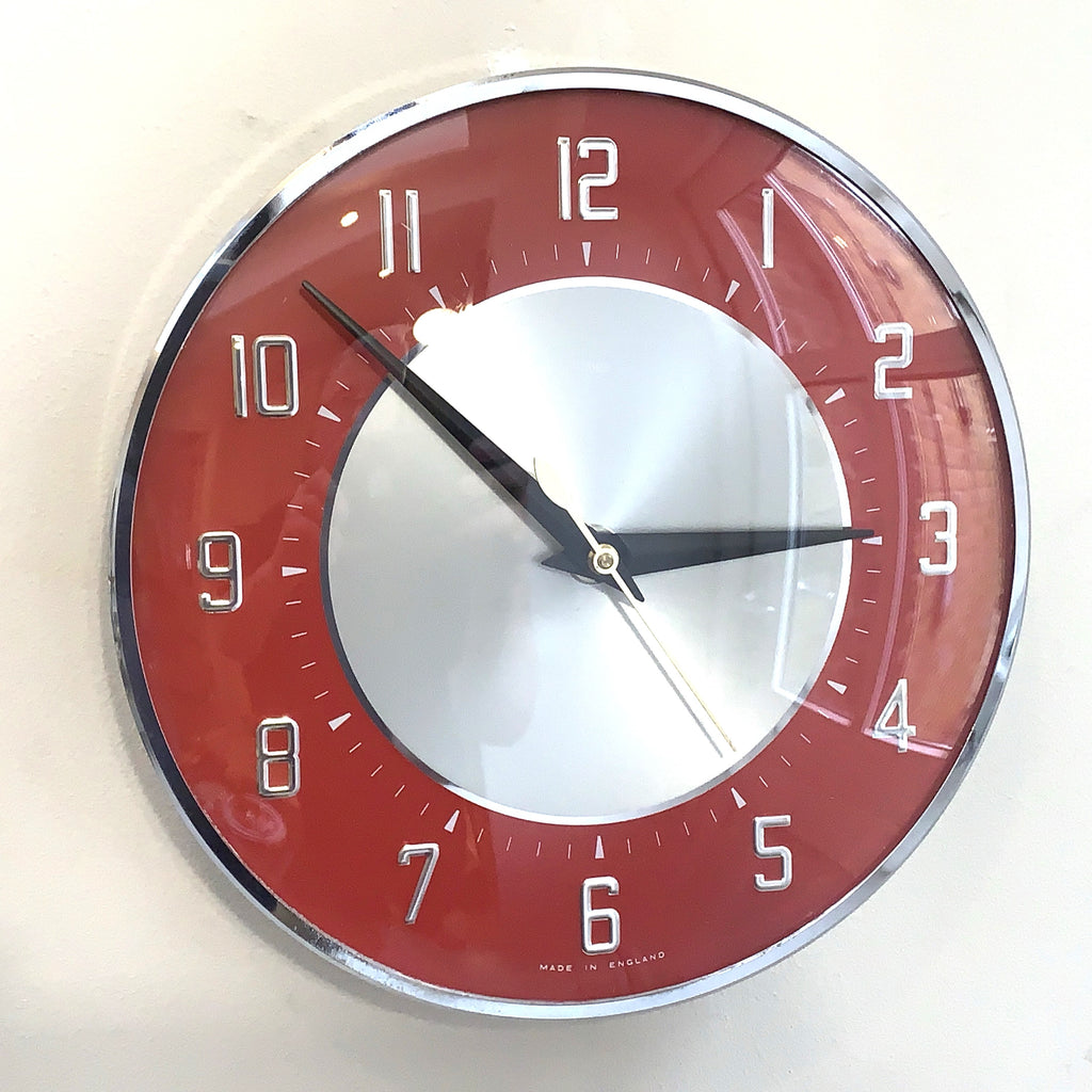 Metamec Wall Clock Model 5867 Red Silver Original 1960s Transistor Chrome