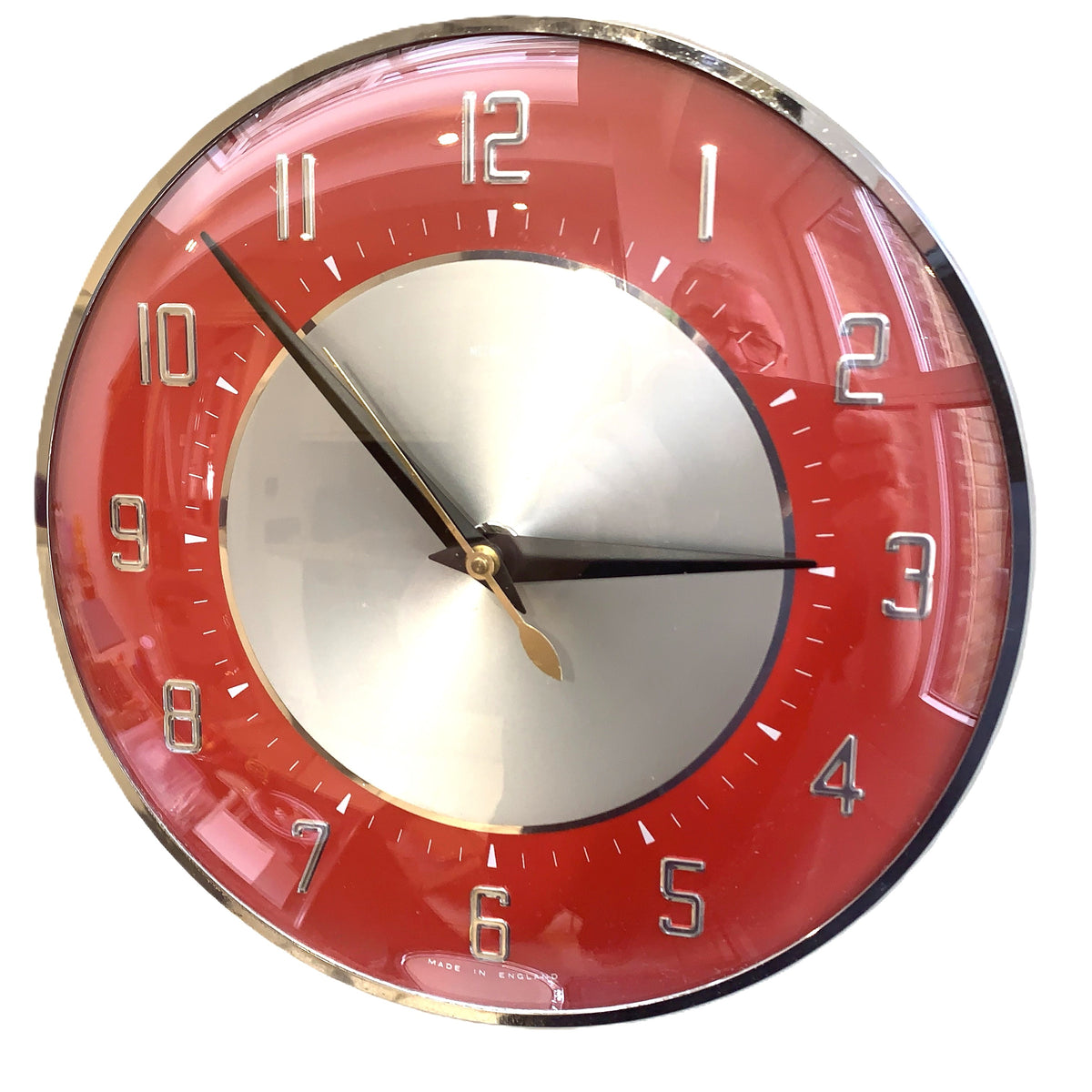 Metamec Wall Clock Model 5867 Red Silver Original 1960s Transistor Chrome