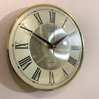 Metamec Wall Clock Silver Champagne Dial Silent Quartz Vintage Brass Bezel