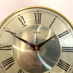 Metamec Wall Clock Silver Champagne Dial Silent Quartz Vintage Brass Bezel