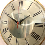 Metamec Wall Clock Silver Champagne Dial Silent Quartz Vintage Brass Bezel