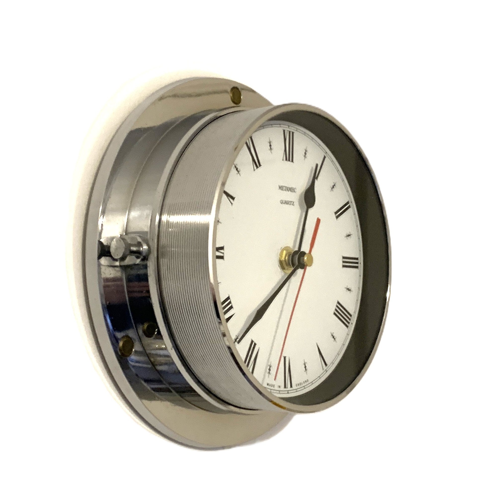 Metamec Porthole Wall Clock – 1970s Chrome Marine Style Model 4619 Roman Numeral Made in England