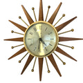 Paico London Starburst Wall Clock – 1960s Teak Brass Ball Tips Original Movement 15.75 Inch