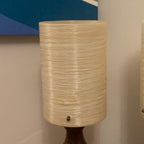 Pair Oak Table Lamps, 1960s, Original Fibreglass Shades, Rewired, Mid Century Modern