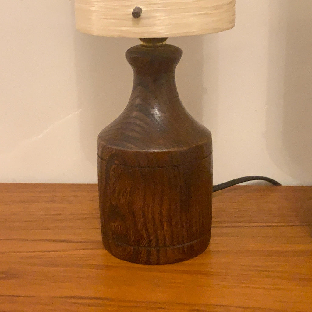 Pair Oak Table Lamps, 1960s, Original Fibreglass Shades, Rewired, Mid Century Modern