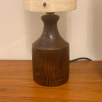 Pair Oak Table Lamps, 1960s, Original Fibreglass Shades, Rewired, Mid Century Modern