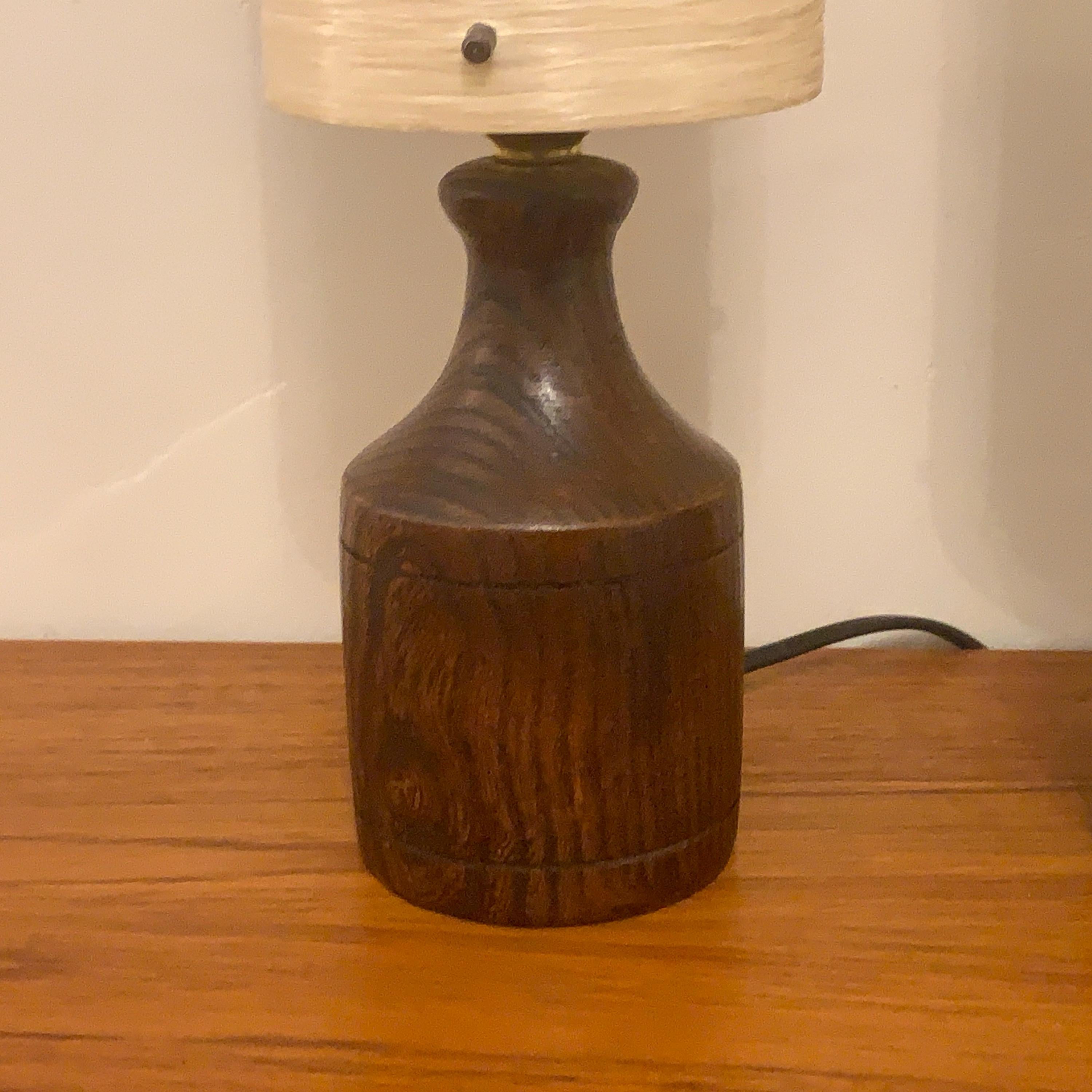 Pair Oak Table Lamps, 1960s, Original Fibreglass Shades, Rewired, Mid Century Modern