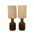 Pair Oak Table Lamps, 1960s, Original Fibreglass Shades, Rewired, Mid Century Modern