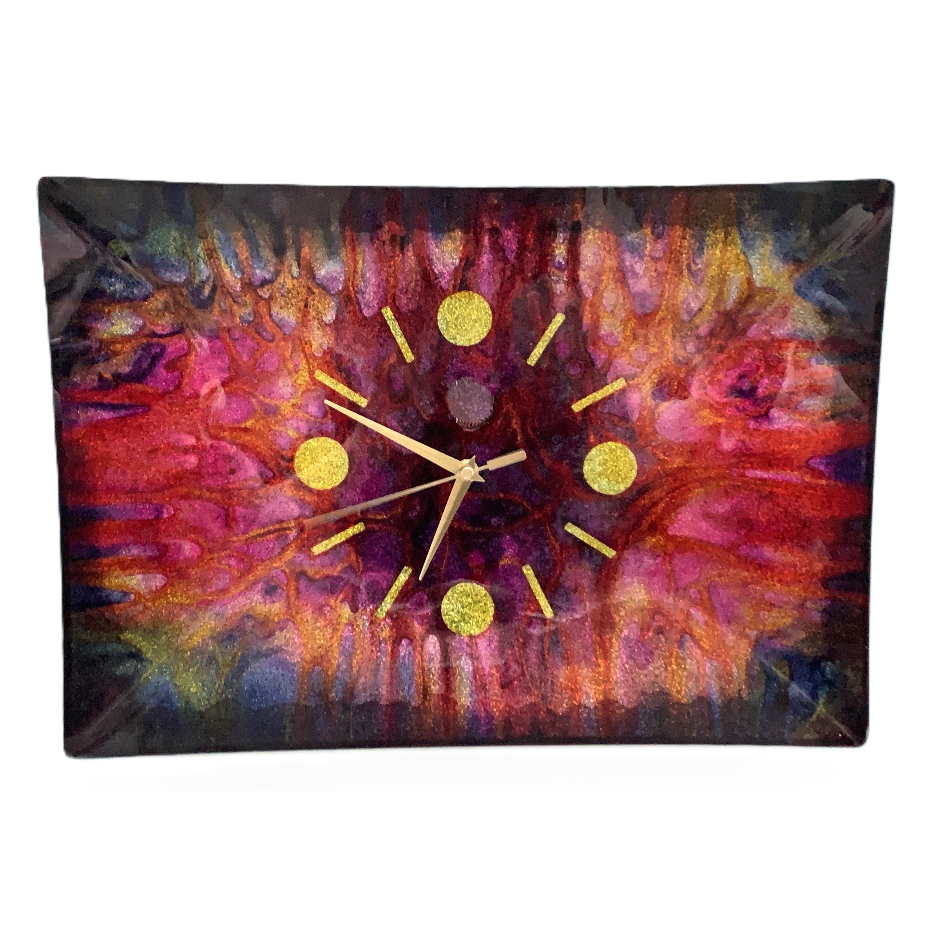 Psychedelic Abstract Glass Wall Clock, 1960s, Op Art, Believed French, Unique Vintage