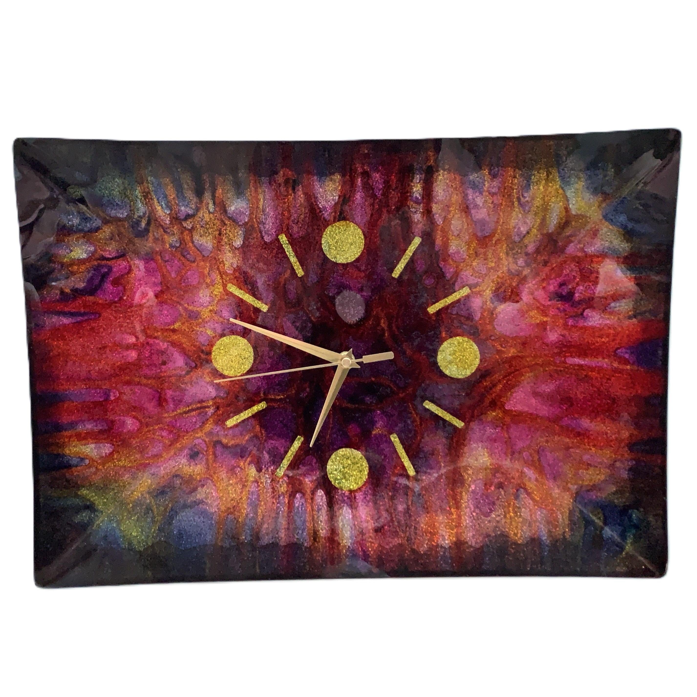 Psychedelic Abstract Glass Wall Clock, 1960s, Op Art, Believed French, Unique Vintage
