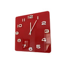 Red Glass Square Wall Clock – Retro 1970s Style Bold Red Chrome Numerals 14 Inch Quartz