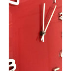 Red Glass Square Wall Clock – Retro 1970s Style Bold Red Chrome Numerals 14 Inch Quartz