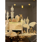 Rhythm Japan Black Lacquer Wall Clock – Mother of Pearl Mosque Scene 11¾ Inch New Quartz Perfect