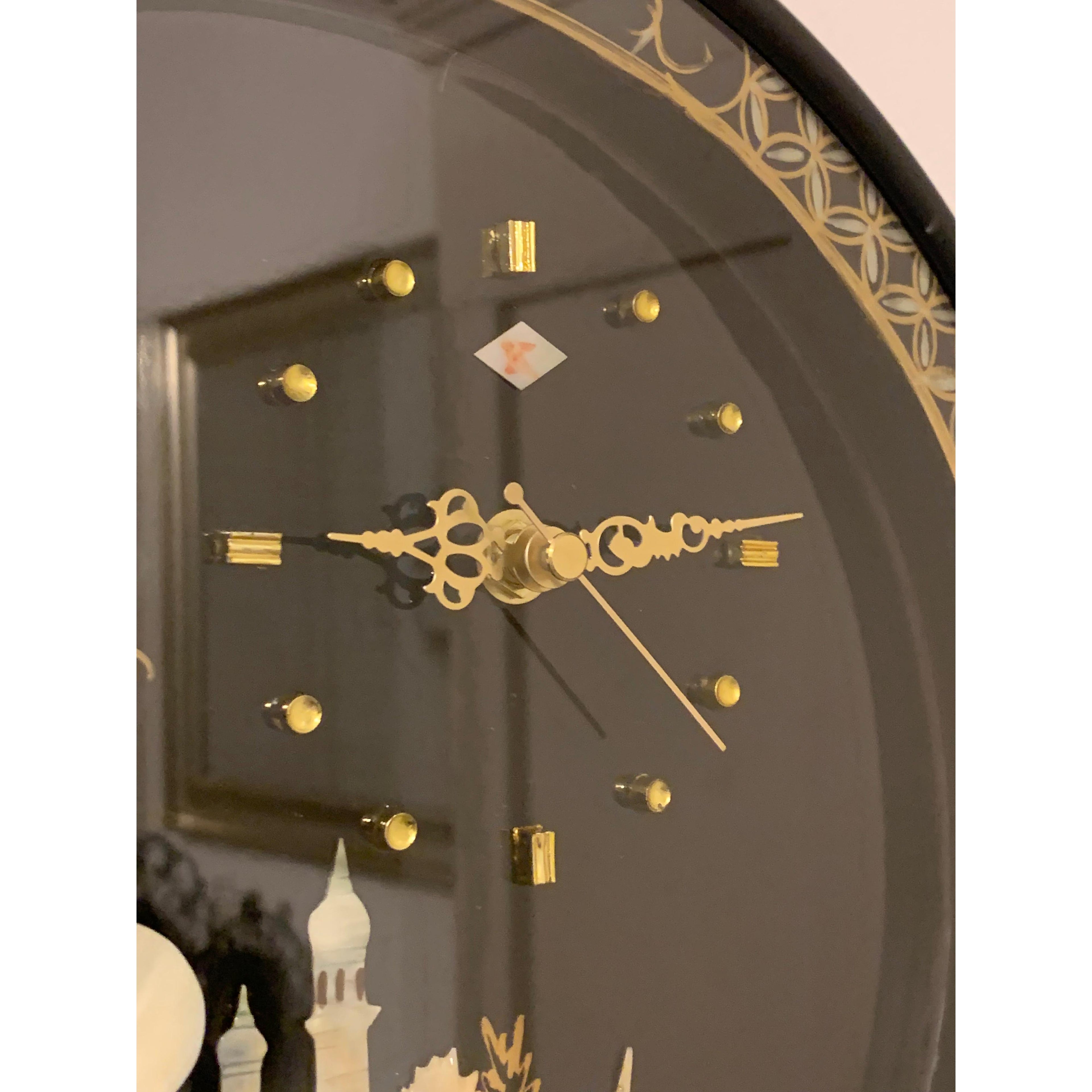 Rhythm Japan Black Lacquer Wall Clock – Mother of Pearl Mosque Scene 11¾ Inch New Quartz Perfect