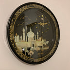 Rhythm Japan Black Lacquer Wall Clock – Mother of Pearl Mosque Scene 11¾ Inch New Quartz Perfect