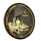 Rhythm Japan Black Lacquer Wall Clock – Mother of Pearl Mosque Scene 11¾ Inch New Quartz Perfect