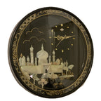Rhythm Japan Black Lacquer Wall Clock – Mother of Pearl Mosque Scene 11¾ Inch New Quartz Perfect