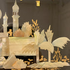 Rhythm Japan Black Lacquer Wall Clock – Mother of Pearl Mosque Scene 11¾ Inch New Quartz Perfect