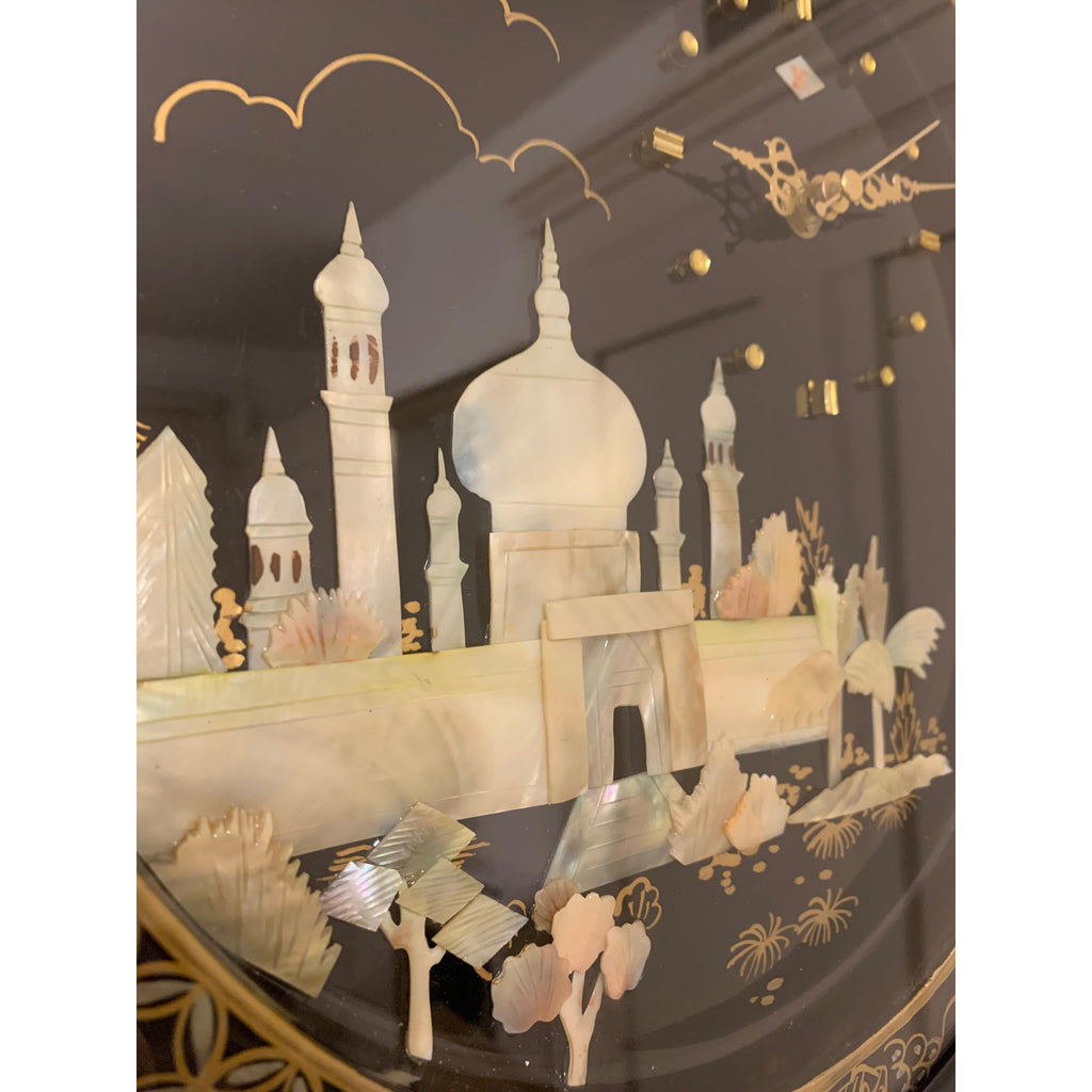 Rhythm Japan Black Lacquer Wall Clock – Mother of Pearl Mosque Scene 11¾ Inch New Quartz Perfect