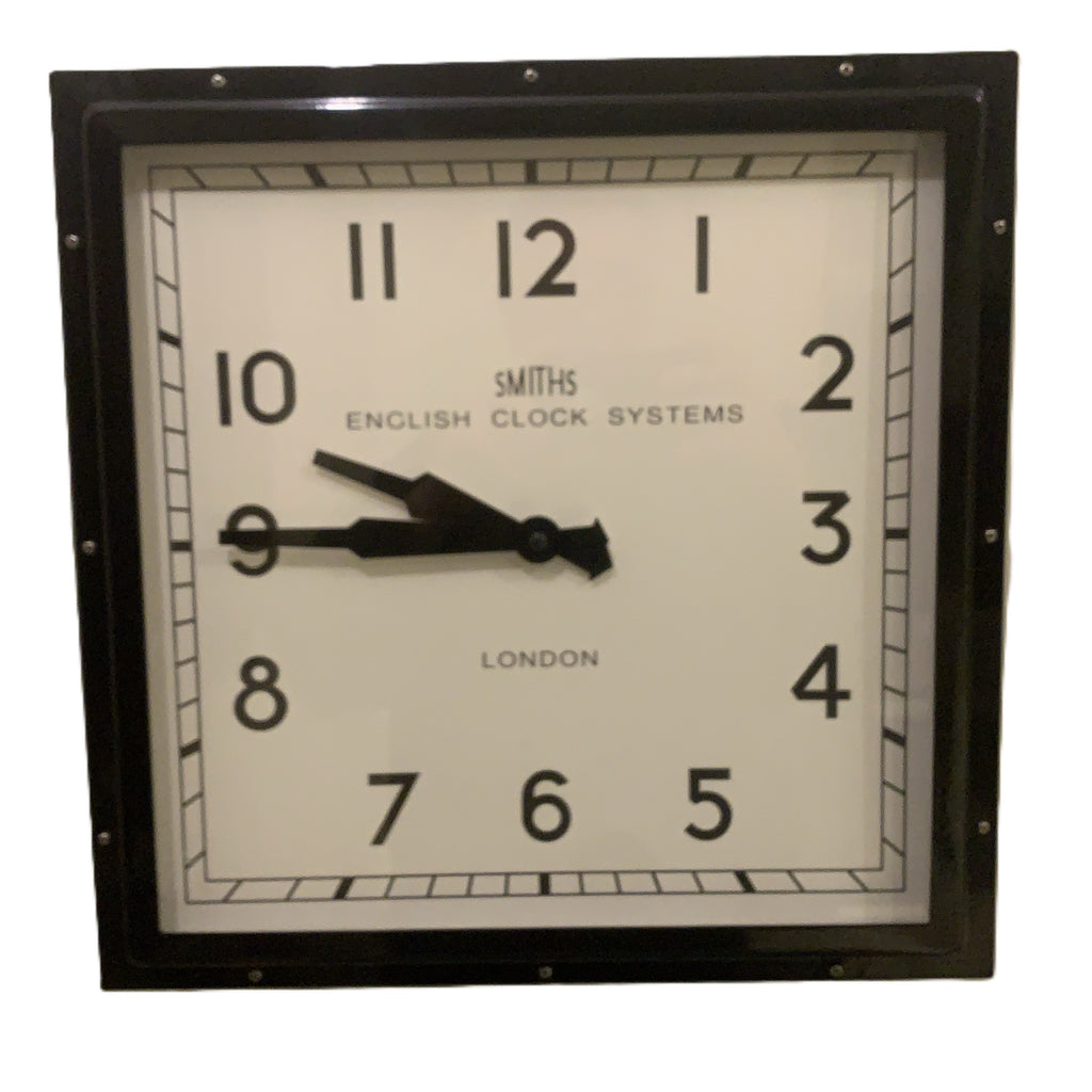 Roger Lascelles Retro Industrial Square Wall Clock — Smiths Style Dial, Black, 41cm