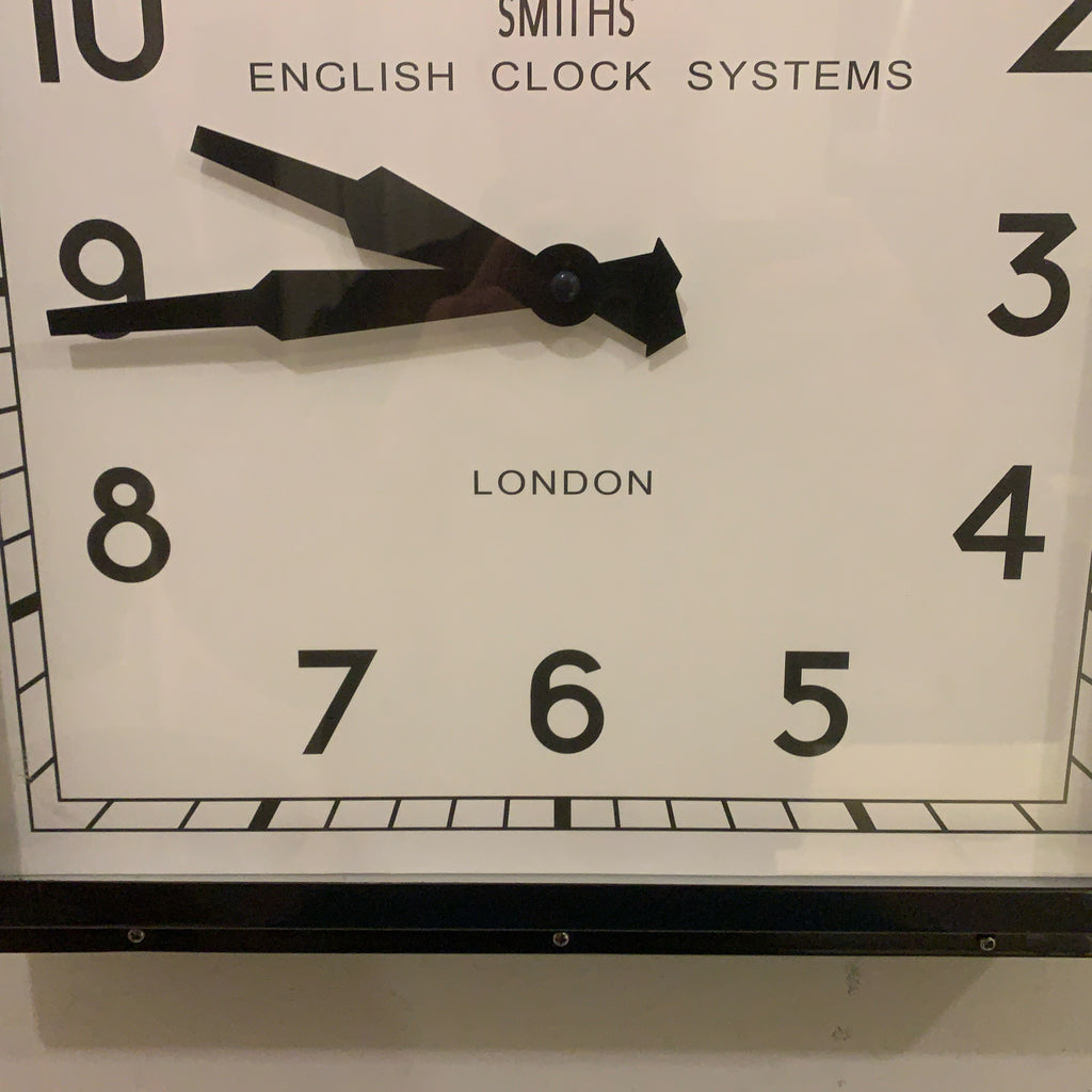 Roger Lascelles Retro Industrial Square Wall Clock — Smiths Style Dial, Black, 41cm