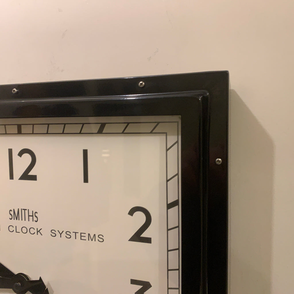 Roger Lascelles Retro Industrial Square Wall Clock — Smiths Style Dial, Black, 41cm