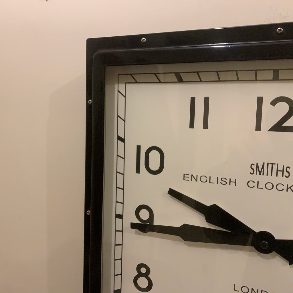 Roger Lascelles Retro Industrial Square Wall Clock — Smiths Style Dial, Black, 41cm