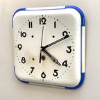 Schramberg Majolika Ceramic Wall Clock, 1930s, White Blue, Square, Quartz, Germany