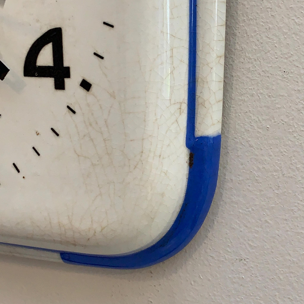 Schramberg Majolika Ceramic Wall Clock, 1930s, White Blue, Square, Quartz, Germany